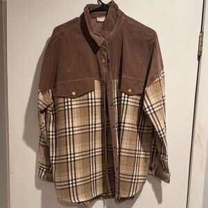 Altar'd State Brown and Tan Plaid Button Down Shirt